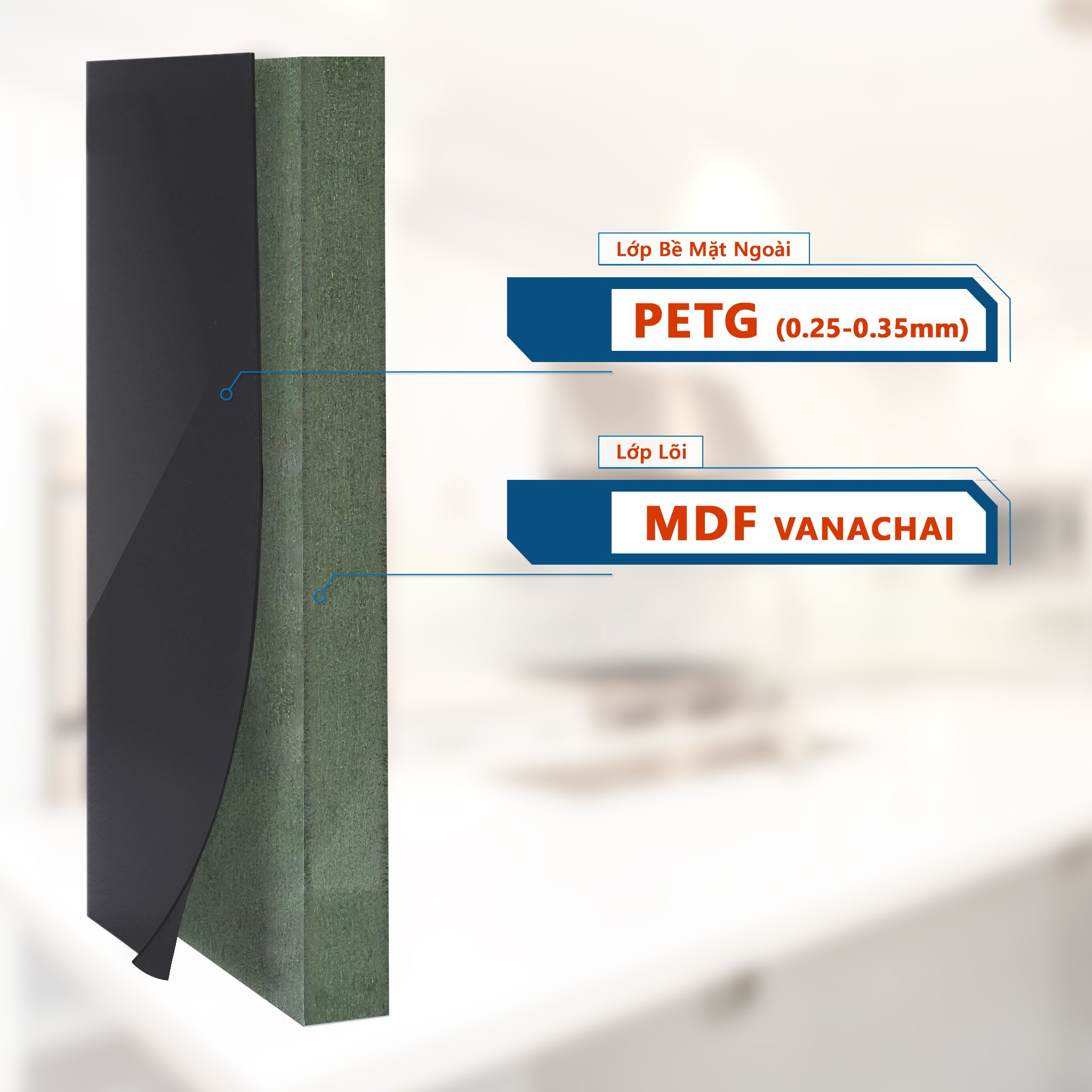 Cánh tủ cốt MDF Vanachai + Bề mặt PETG (0.25mm) NOLINE