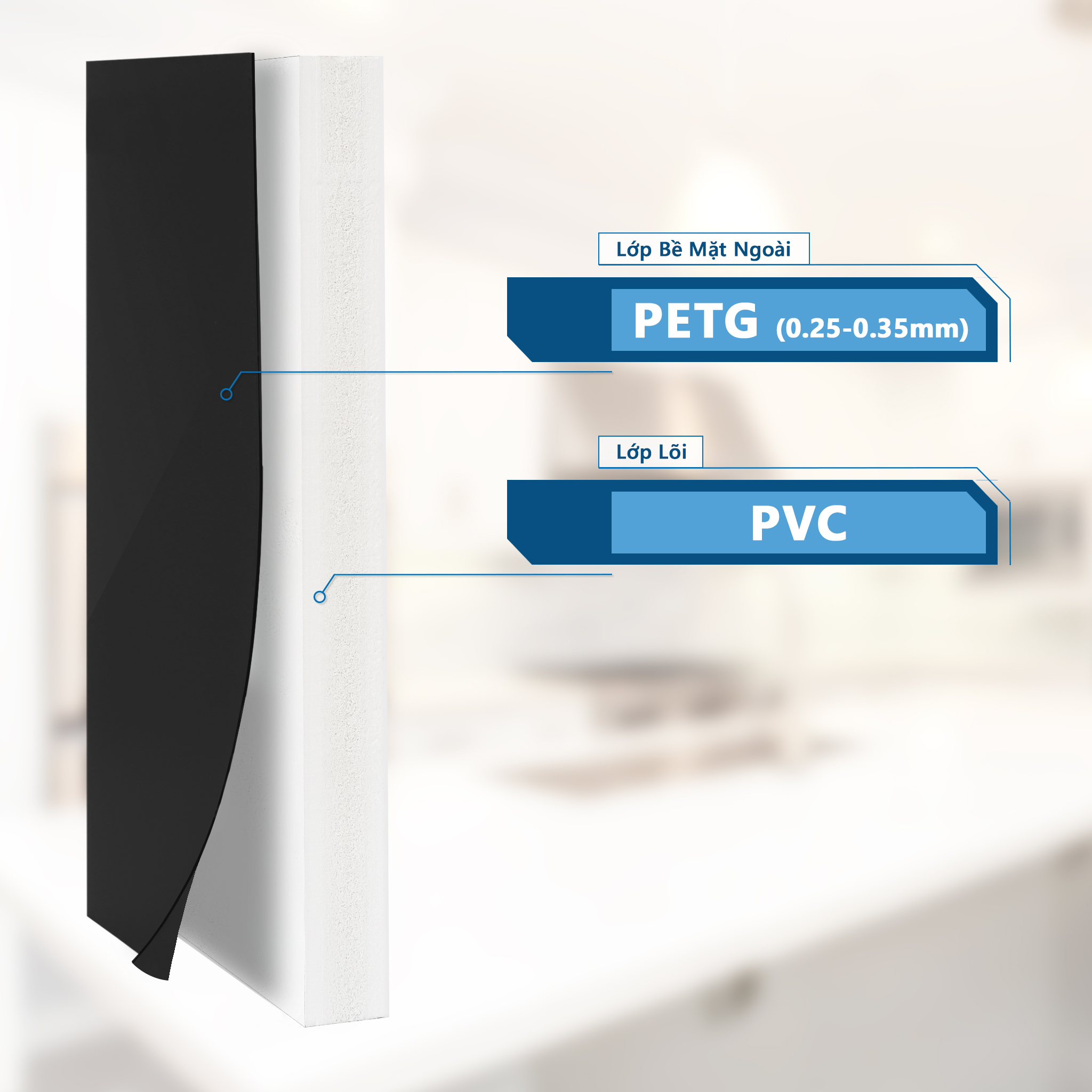 Cánh tủ cốt PVC + Bề mặt PETG (0.25mm) NOLINE